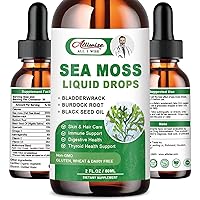 Sea Moss & Black Seed Oil Liquid, Irish Sea Moss Gel, Bladderwrack and Burdock Root, Supports Immune System & Boost Energy, Joint & Thyroid Support, Detox Cleanse & Digestion Support