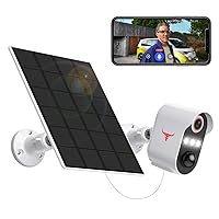Solar Security Camera Wireless 1080P Surveillance Outdoor WiFi Bullet cam with Spotlights, Cloud Storage, PIR Motion Detection, Color Night Vision, 2-Way Audio, Smart AI Human Detection