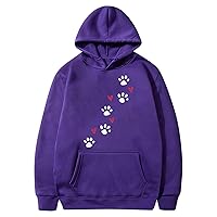 Women's Oversized Hoodies Pocket Casual Cute Love Heart Dog Paw Print Sweatshirts 2024 Winter Long Sleeve Sweaters