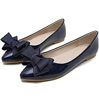 Dear Time Women's Patent Leather Ballet Flat with Bow Comfortable Pointy Slip-on Loafers