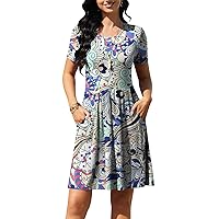 DouBCQ Women's Casual Flowy Pleated Loose Dresses with Pockets