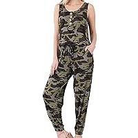 Women’s Casual Camouflage Sleeveless Jogger Jumpsuits Rompers Long Pant S-XL