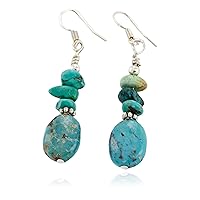 $120Tag Certified Silver Hooks Dangle Natural Turquoise Native Earrings 18137-3 Made By Loma Siiva