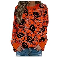 XHRBSI Womens Fall Clothes Women Fashion Halloween Printed Long Sleeve Stitching Sweatshirt Top