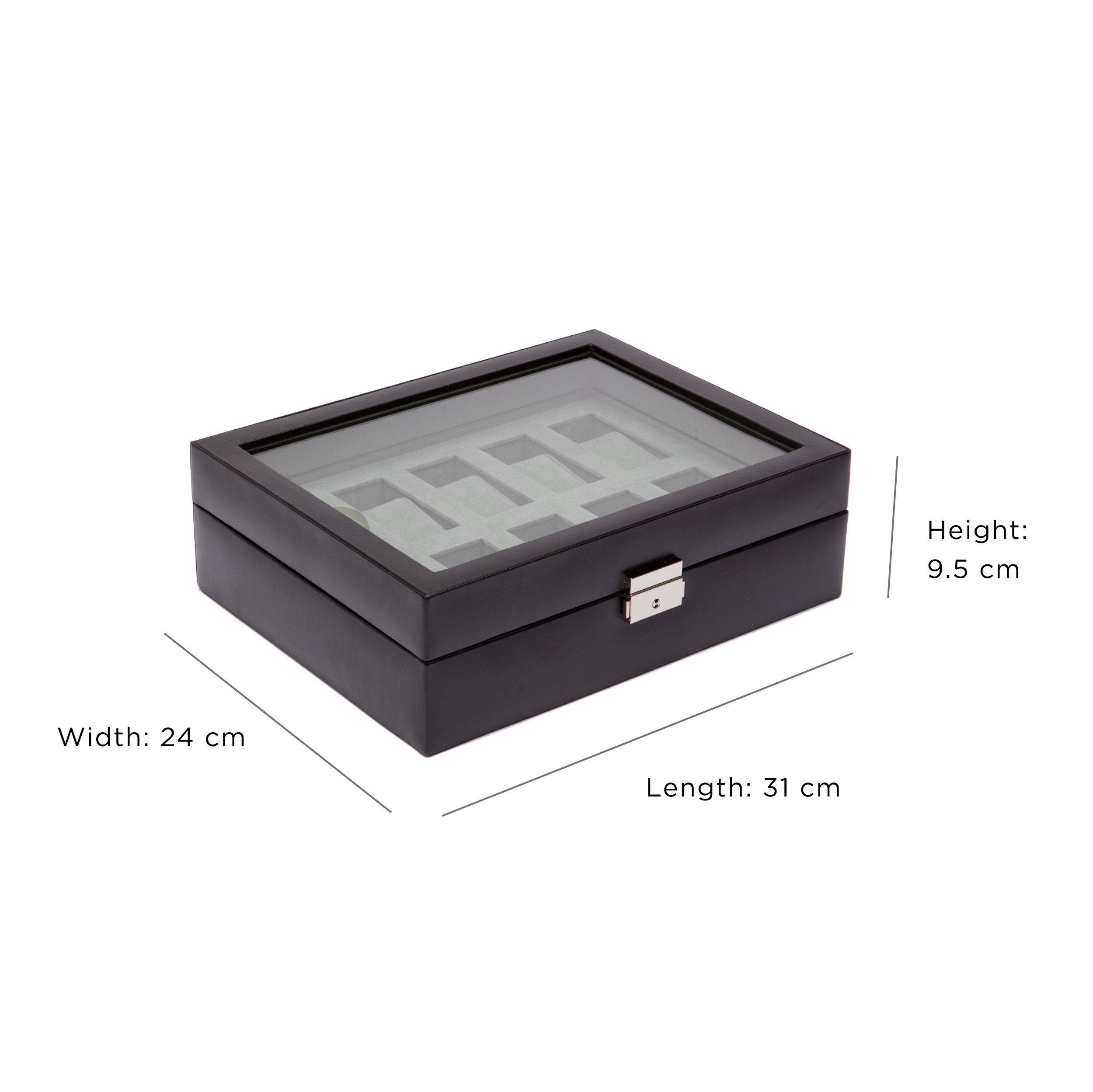 WOLF Heritage 10-Piece Watch Box with Glass Cover, Black