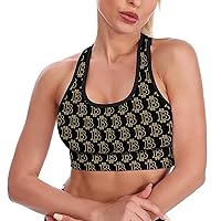 Bitcoin Sign Print Fashion Sports Bras for Women Yoga Vest Underwear Crop Tops with Removable Pads Workout