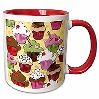 3dRose Lee Hiller Designs Cupcake Shop - Colorful Cupcakes on Yellow and pink - Mugs (mug_43019_10)