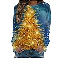 Christmas Shirts for Women 2023,Glitter Xmas Trees Graphic Sweatshirts Casual Xmas Long Sleeve Crewneck Pullover Tops