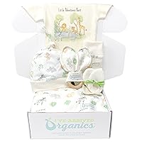 Gender Neutral Baby Gift Set, Organic Baby Clothes, Safari, Little Adventures Await, Jungle Nursery, Newborn Clothing (3-6M Short Sleeve Natural)