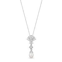 Jewelili Enchanted Disney Fine Jewelry Sterling Silver 1/10CTTW Diamond & Pearl, Amethyst Ariel Pendant