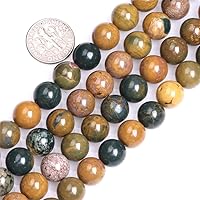 JOE FOREMAN 10mm Ocean Jasper Semi Precious Stone Round Yellow Loose Beads for Jewelry Making DIY Handmade Craft Supplies 15