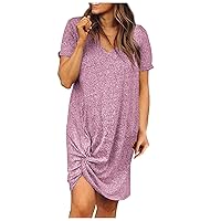 Women's Casual Dresses Twisted Knot V Neck Mini T-Shirt Dress Lose Kleid Short Sleeve Summer Sundress Daily Wear Streetwear(1-Pink,16) 0481