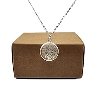 Kabbalah Tree of Life Natural Leaf Vein Real Flowers Pendant 925 Sterling Silver Necklace for Women Handmade