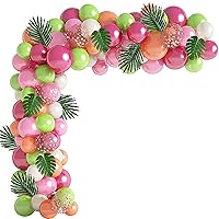Hawaii Party Balloon Garland Arch Decoration Kit - 117 Pcs Balloons with Palm Leaves for Tropical Party Flamingo Moana Birthday Party Beach Wedding Summer Fiesta Party Decorations(Rose Red)