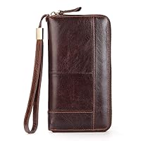 Black Sales Friday Deals Mens Long Leather Cellphone Clutch Wallet Purse for Men Large Travel Business Hand Bag Cell Phone Holster Card Holder Case Gift for Father Son Husband Boyfriend (Brown-2)