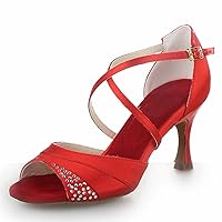 JIAJIA 20522 Women's Satin Sandals Flared Heel Latin Salsa Performance Dance Shoes