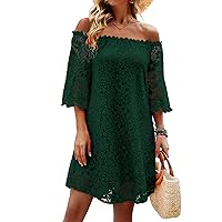 Supnier Womens Summer Dresses Off The Shoulder Crochet Lace Casual Loose Flowy Shift Dress Short Sundresses