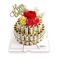 Flower Money Cake – Fake Cake Gift Box – Christmas, Birthday Gifts for Her and Him – Best Gift Ideas for Quinceanera, Sweet 16 Gifts for Girls – Surprise Money Box for Cash Gift Pull