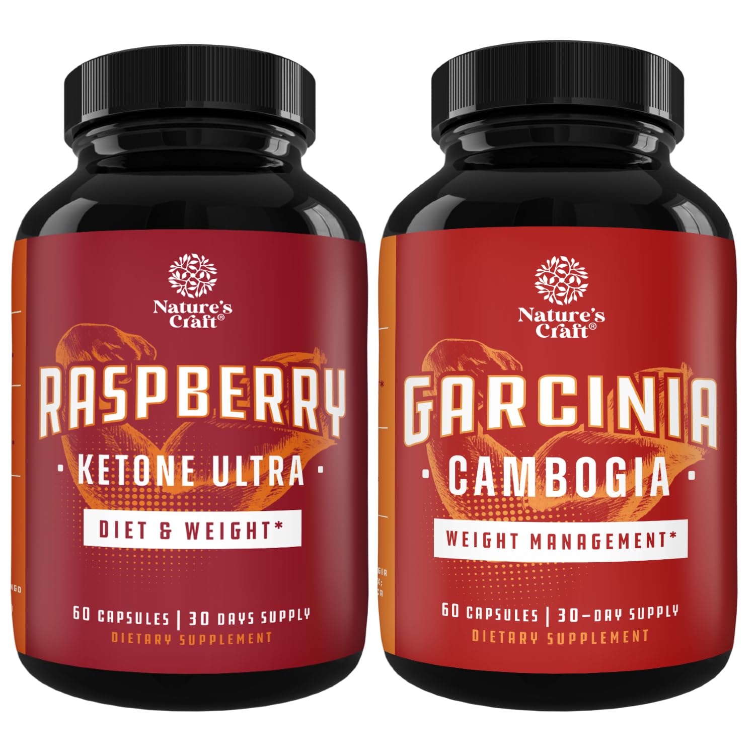 Bundle of Raspberry Ketones, Green Tea Extract and African Mango Blend and Pure Garcinia Cambogia Weight Loss Pills 95% HCA - Suppress Appetite & Burn Fat - Energy and Diet Pills for Women and Men