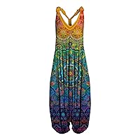 Harem Jumpsuits for Women Plus Size Overalls Loose Fit Boho Sleeveless Rompers Casual Wide Leg Hippie Jumpsuit