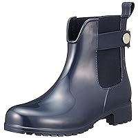 Tommy Hilfiger FW06777 Enamel Rain Boots, Women's Shoes, Rain Shoes, Solid Color, Rain Boots, Navy, Navy, Black, Black