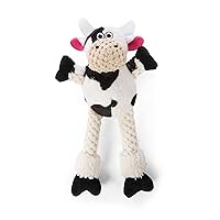 goDog Checkers Just for Me Skinny Cow Squeaky Plush Dog Toy, Chew Guard Technology - White, Mini