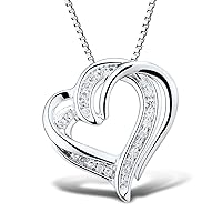 Diamond Heart Necklace 1/10 cttw Natural Diamonds in Sterling Silver, 14kt Rose Gold Plated Silver or 2-Tone Silver and Rose Gold Plate - 18 Inch BoxChain
