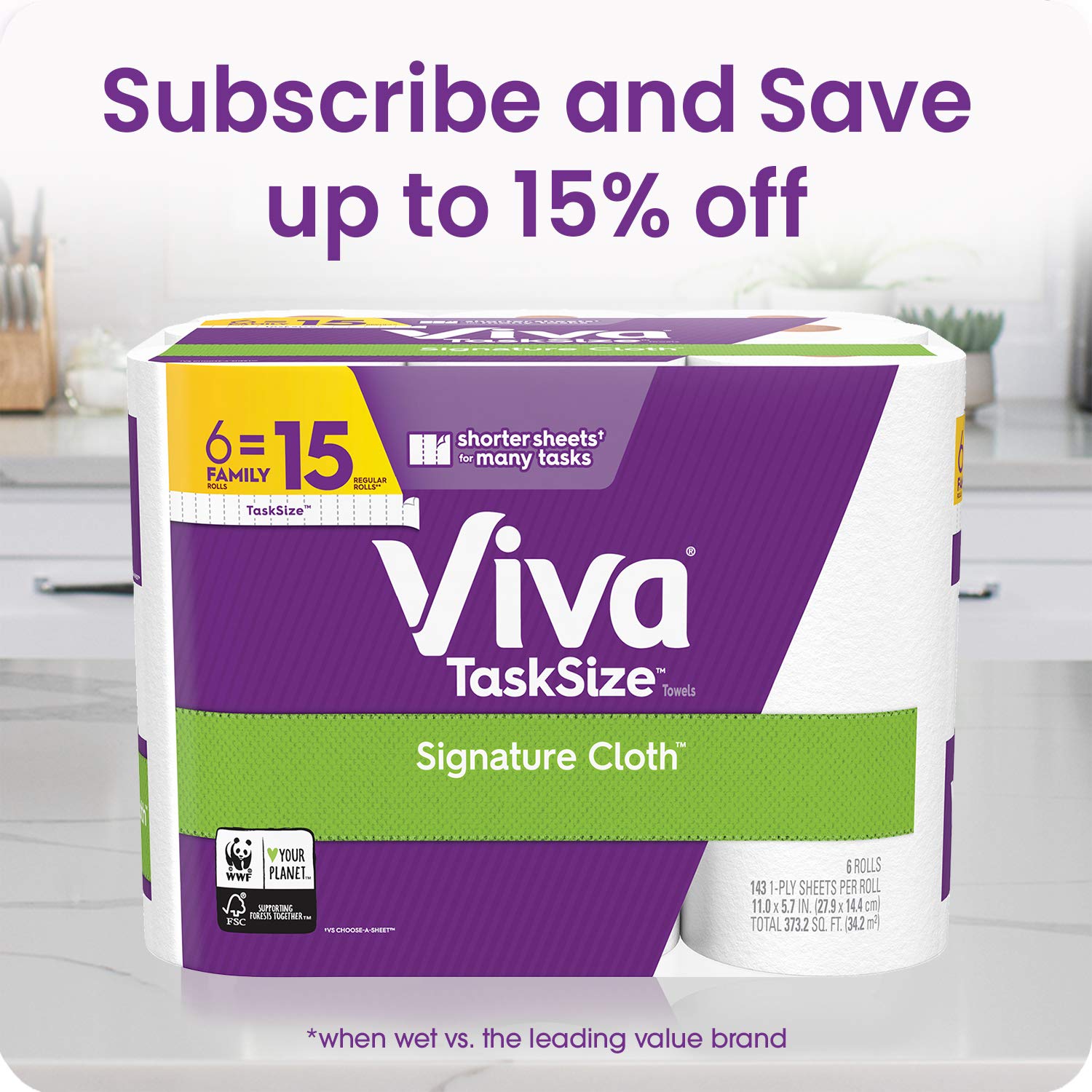 Viva Signature Cloth Choose-A-Sheet Paper Towels, Soft & Strong Kitchen Paper Towels, White, 6 Count