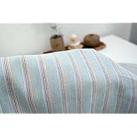 Blue Linen Cotton Stripe Fabric | Premium Medium-Weight Material - Perfect for Home Decor, Sewing and Crafts