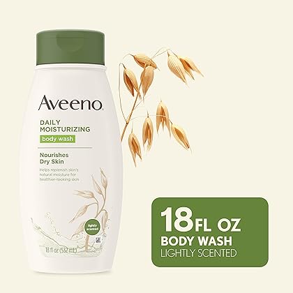 Aveeno Daily Moisturizing Body Wash for Dry Skin with Soothing Oat ; Rich Emollients, Creamy Shower Cleanser, Gentle, Soap-Free and Dye-Free, Light Fragrance, 18 fl. oz.