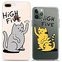 Matching Couple Cases Compatible for iPhone 15 14 13 12 11 Pro Max Mini Xs 6s 8 Plus 7 Xr 10 SE 5 Adorable High Five Cat Animal Clear Best Friend Kawaii BFF Soulmate Silicone Cover Cute Funny