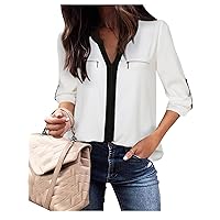 Gaharu Women's Casaul 3/4 Sleeve Shirts Tops V Neck Chiffon Blouses