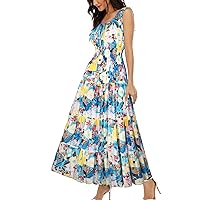 OSTOO Women's 2024 Summer Boho Floral Print Tiered Casual Flowy Long Maxi Dress