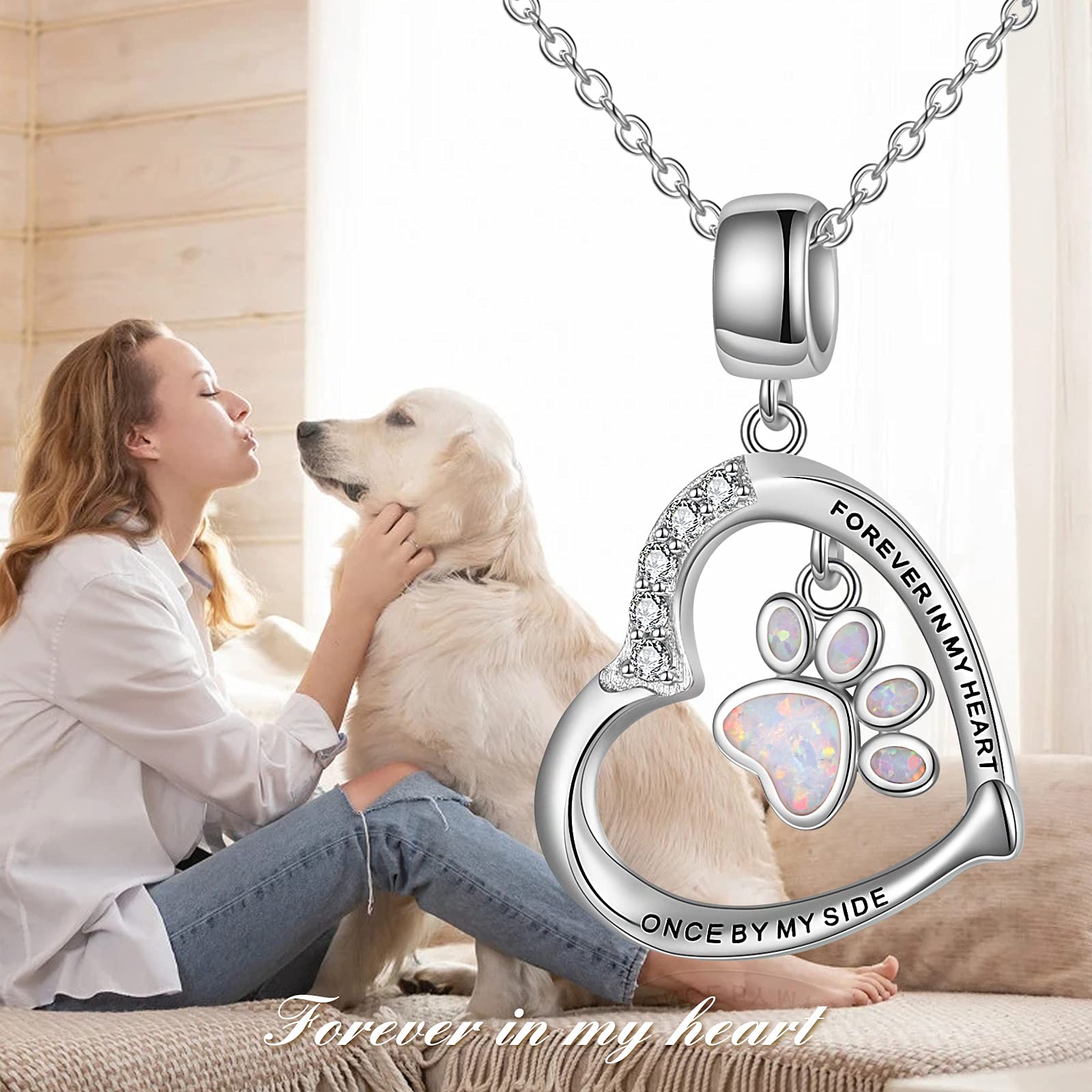 YFN Paw Print Necklace Sterling Silver Dog Cat Charms Pendant Cremation Jewelry Cat Dog Memorial Gifts for Women Girls