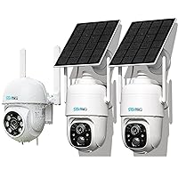 PTZ CA3 Mini Camera and 2CQ1 AI 2K Solar Security Camera Wireless Outdoor, Battery Powered Cam, Two Way Audio,PIR Motion Detection, 360° View,Easy to Setup,Color Night Vision,Audible Flashlight Siren