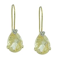 Golden Rutile Pear Shape Gemstone Jewelry 10K, 14K, 18K Yellow Gold Drop Dangle Earrings For Women/Girls