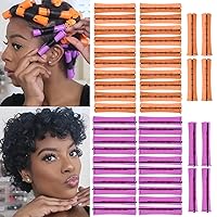 48 Pieces Perm Rods Set for Natural Hair Cold Wave Rods Hair Rollers Curlers Plastic Hair Curling Rods for Curling Hair 2 Sizes Perm Rods for Long Short Hair (Orange 0.87inch, Purple 0.75inch)