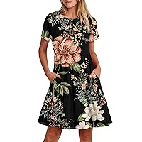 Trendy Short Sleeve Mini Dress Casual Smocked Flowy Sexy Cute Short Dress Elegant Floral Sunflower T Shirts Dress