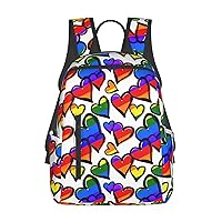 BREAUX Rainbow Colored Gay Pride Hearts Print Large-Capacity Backpack, Simple And Lightweight Casual Backpack, Travel Backpacks