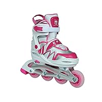 Epic Skates Pixie Adjustable Inline Roller Skates W/LED Light Up Wheels, White/Pink, Youth 1-4