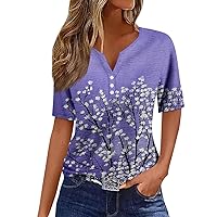 Summer Tops for Women 2024 Hawaii Vacation Trendy V Neck Short Sleeve Shirts Dressy Casual Loose Tunic Clothes