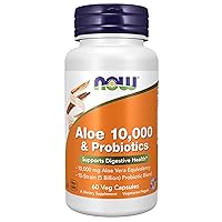 NOW Supplements, Aloe 10,000 & Probiotics with 10-Strain (5 Billion) Probiotic Blend, 60 Veg Capsules
