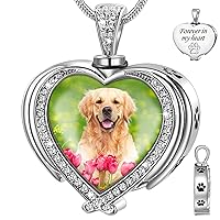 Fanery sue Pet Ashes Necklace Personalized Picture & Quate Dog Memorial Gifts for Loss of Dog/Cat Urn Cremation jewelry Paw Print Necklaces Pets Loss Sympathy Gift Keepsake Ash Holder Box for Women