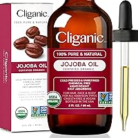 Cliganic USDA Organic Jojoba Oil, 100% Pure (2oz) | Natural Cold Pressed Unrefined Hexane Free Oil for Hair & Face | Base Carrier Oil