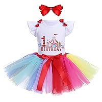 IMEKIS Baby Girls Circus 1st Birthday Outfit Carnival Romper + Rainbow Tutu Skirt + Headband Halloween Cake Smash Photo Shoot
