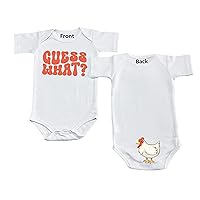 Guess What Chicken Butt Baby Bodysuit Funny Saying Farm Animal Onesie Front Back Cute Baby Shower Gift Idea (6-12 Months, Colorful Print-Romper)