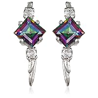 Sterling Silver, Mystic Topaz, and Cubic Zirconia Earrings