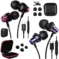 2Pack USB Type C Earphone with Microphone Wired Earbuds for Samsung Samsung A53 A54 S23 Ultra 5G Noise Canceling HiFi Bass Stereo Corded in-Ear Headset for Google Pixel 7 Pro 6 6a Galaxy S22 S21 S20