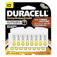 Duracell DA10B16ZM10 Easy Tab Hearing Aid Zinc Air Battery, 10 Size, 1.4V, 95 mAh Capacity (Pack of 16)