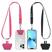 Phone Lanyard 2 Pack-2× Adjustable Neck Strap,4× Phone Patches,Universal Crossbody Cell Phone Lanyards,Multifuctional Patch Phone Lanyards Compatible with Most Smartphones(Black+Light Red)